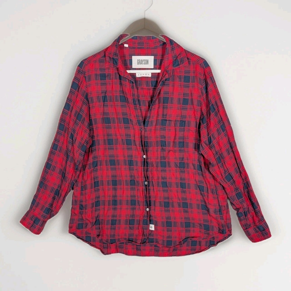 Grayson Frank & Eileen The Hero Button Up Shirt Women's Size 12-14 Plaid Lyocell